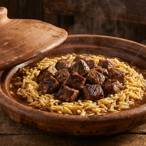 طاجن لسان عصفور باللحم الكندوز